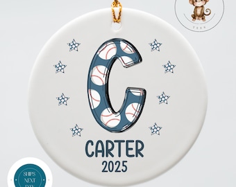 Baseball Initial Christmas Ornament: Personalized Keepsake Ornament