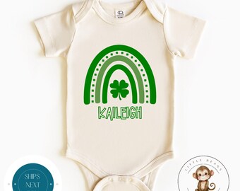 St Patricks Day Rainbow Name Baby Onesie® Natural  | Personalized St Pats Kids Tshirt | Kids Irish Sweatshirt
