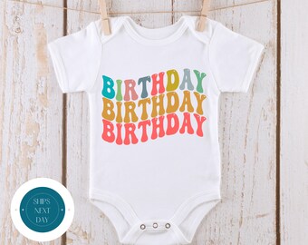 Birthday Wavy Retro Baby Onesie® | Custom Stack Birthday Kids Tshirt | Cute Kids Gift | Birthday Onesie®