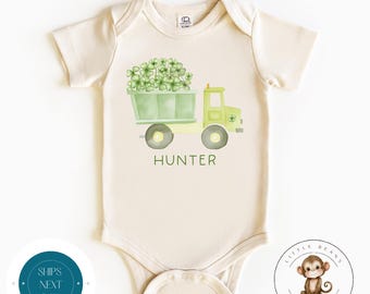 Personalized St Patricks Day Dumptruck Baby Onesie®  | Boys Girls St Pats Day Tshirt | St Patrick's Sweatshirt  | Watercolor Shamrocks