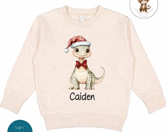 Dinosaur Christmas Personalized Holiday Kids Sweatshirt | Custom Holiday Kids Tshirt | Christmas Tee | Dino Baby  Onesie®