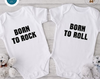 Born to Rock Roll Twin Onesie®s | Cute Custom Twins Onesie®s | Twin Baby Reveal Announcement