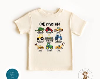 God Says I Am Kids Tshirt | Construction Trucks Baby Onesie® | Cute Baby Shower Gift | Religious Kdis Shirt