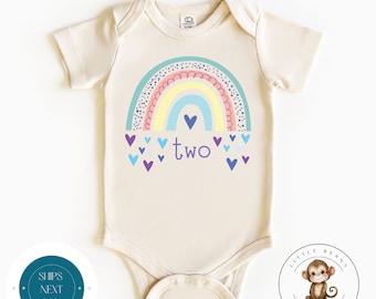 2nd Two Birthday Rainbow Hearts Kids Onesie® | Rainbow Kids Birthday Tshirt | Cute Girls Birthday Bodysuit