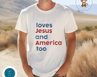 Love Jesus and America Too Mens T-Shirt | Fathers Day Shirt | Gift for Dad | Dads Birthday