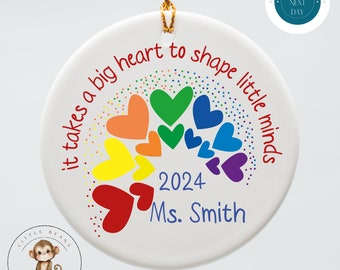 It Takes a Big Heart to Shape Little Minds Teacher Personalized Christmas Ornament | Teacher Gift from Student | Keepsake Ceramic Ornament