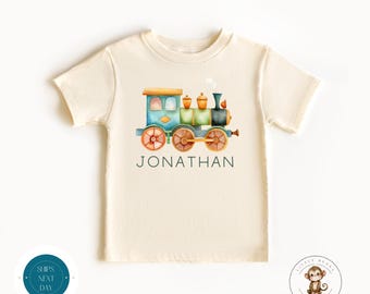 Watercolor Train Personalized Kids Tshirt | Custom Name Baby Onesie® | Cute Baby Shower Gift | Natural Onesie®