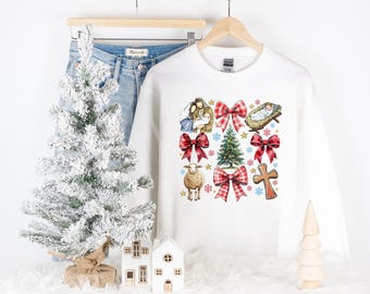 Coquette Jesus Christian Christmas Holiday Sweatshirt | Catholic Religious Christmas Tshirt | Cute Trendy Youth through Adult Sweatshirt