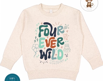 Four Ever Wild Boys Birthday Shirt: Retro Fourth Birthday Tee