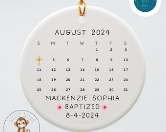 Personalized Baptism Calendar Girls Ornament | Baby Christening Ceramic Ornament | Baby Shower Gift | New Baby Religious Ornament