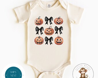 Coquette Jack-o-Lantern Bows Baby Onesie® | Custom Girls Halloween Tshirt | Custom Girly Fall Shirt