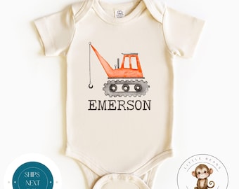 Crane Construction Boys Personalized Baby Onesie® | Baby Shower Gift | Custom Kids Tshirt