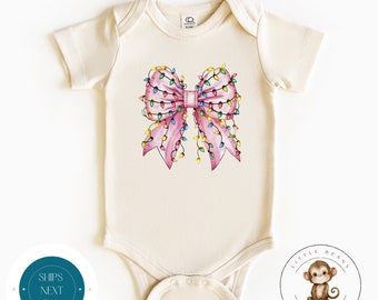 Coquette Pink Bow Christmas Lights Christmas Onesie® | Custom Holiday Kids Tshirt | Cute Baby Christmas Onesie® | Holiday Baby Gift