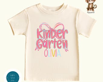 Kindergarten Personalized Pastel Bow Back to School Shirt |  First Day of Kindergarten Girls Shirt | First Day Kindergarten Girls Shirt