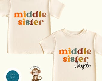 Retro Middle Sister Personalized Kids Shirt | Custom Middle Sister Onesie® | Cute Middle Sister Sweatshirt
