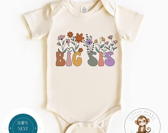 Big Sis Flowers Baby Onesie® | Big Sister Tshirt | Custom Baby Bodysuit | Cute Sister Onesie®
