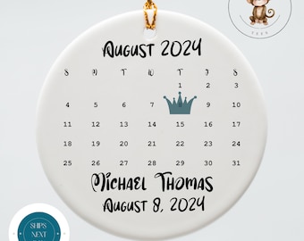 Personalized Baby Birth Ornament | Prince Crown Ceramic Ornament | Baby Shower Gift | First Christmas Ornament