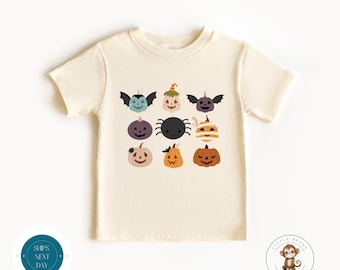Halloween Grid Kids Tshirt | Custom Halloween Tshirt | Cute Pumpkin Bat Spider Kids Halloween Shirt