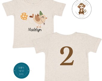 Bird Birthday Front and Back Printed Onesie® | Kids Custom Personalized Birthday Shirt | Toddler Birthday Sweatshirt