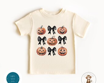 Coquette Jack-o-Lantern Bows Kids Tshirt | Custom Girls Halloween Tshirt | Custom Girly Fall Shirt