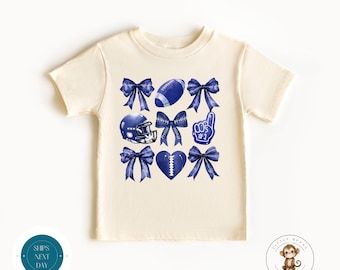 Coquette Blue Football Kids Tshirt | Custom Girls Football Tshirt | Football Season | Football Kids Tshirt