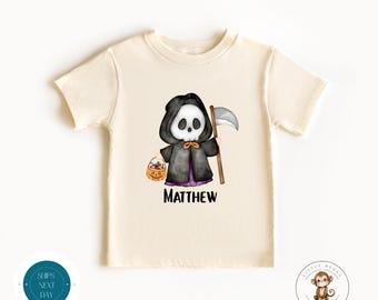 Personalized Grim Reaper Halloween Kids Shirt: Trick or Treat T-Shirt