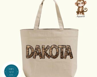 Personalized Camo Name Zippered XL Tote Bag | Custom Camouflage Cotton Canvas Tote Bag | Overnight Bag | Sports Bag | Hospital Bag