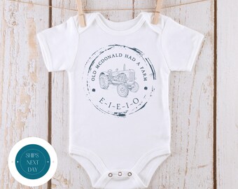 Old McDonald EIEIO Tractor Baby Onesie® | Old Mcdonald Kids Tshirt | Nursery Rhyme Custom Onesie®