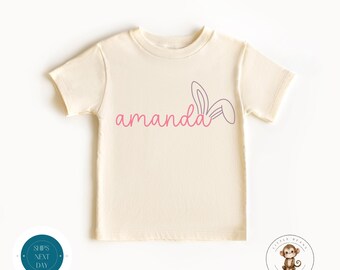 Personalized Name Easter Bunny Ears Kids Tshirt | Custom Easter Girls Sweatshirt | Baby Girl Easter Baby Onesie®