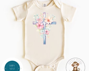 Easter Floral Cross Baby Onesie® | Easter Kids Tshirt | Easter Custom Religious Onesie®