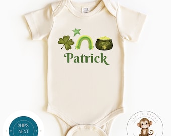 St Patricks Day Personalized Name Baby Onesie® Natural | Custom St Pats Kids Tshirt | Irish Baby Outfit