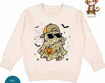 Spooky Camo Boy Ghost Halloween Kids Sweatshirt | Custom Halloween Onesie® | Trick or Treat Shirt