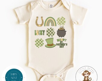 St Patricks Day Grid Baby Onesie® | Cute St Pats Kids Tshirt | Custom Baby Bodysuit | Irish Baby