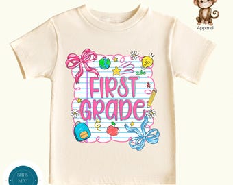 Girls LooseLeaf Bow First Grade Back to School Shirt |  First Day of 1st Grade Tshirt | First Day School Photo Shirt