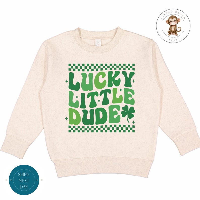 Lucky Little Dude St Patricks Baby Onesie® | Cute Boys St Patricks Kids Tshirt | St Pats Day Kids Sweatshirt image 2