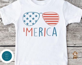 Sunglasses Merica 4th of July Kids Tshirt | Custom July 4th Independence Day Kids Shirt