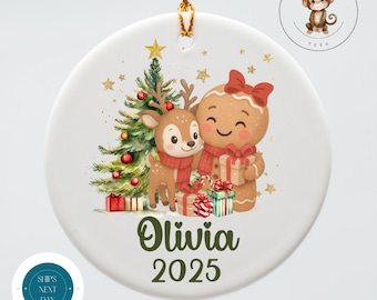 Personalized Girl Gingerbread Christmas Ornament: Ceramic Keepsake Gift