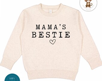 Mamas Bestie Toddler Sweatshirt | Vintage Natural Heathered Crewneck | Cute Mommy Toddler Tshirt