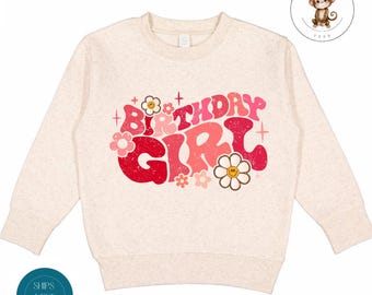 Birthday Girl Pink Toddler Sweatshirt | Vintage Natural Heathered Crewneck | Distressed Boho Toddler Tshirt