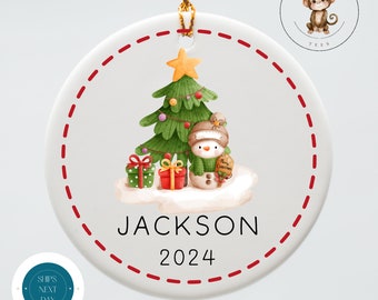 Snowman Tree Personalized Christmas Ornament | Yearly Ornament Kids Gift | Keepsake Holiday Ornament