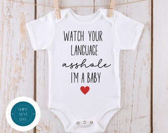 Watch Your Language A**hole Baby Onesie® | Cute Funny Baby Onesie® | Baby Shower Gift