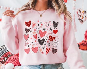 Womens Valentine Love Hearts Sweatshirt | Valentine's Day Shirt | Valentine Gift | Valentine Crewneck
