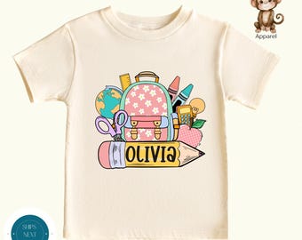 Personalized Girls Pink Daisy Backpack Back to School Shirt | Girls First Day Kindergarten Tshirt | Preschool First Day School Photo Shirt