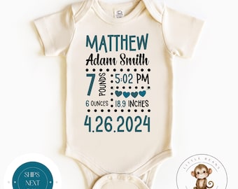 Baby Birth Stats Onesie® | Announcement Boy Baby Onesie® | New Baby Gift | New Parent Gift