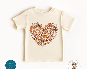 Coquette Football Heart Kids Tshirt | Custom Girls Football Tshirt | Football Season | Football Kids Tshirt