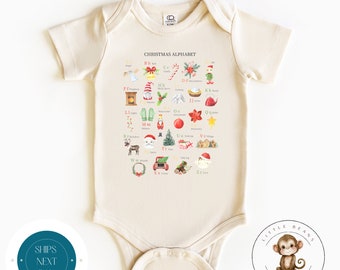Christmas Alphabet Holiday Onesie® | Custom Holiday Kids Tshirt | Cute Baby Christmas Onesie® | Holiday Baby Gift