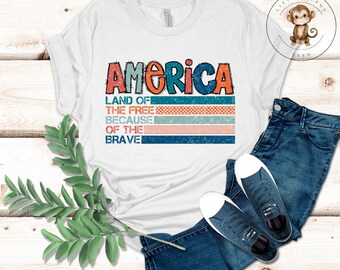 America Land of the Brave Womens T-Shirt | Americana Womens Shirt | Independence Day Tshirt