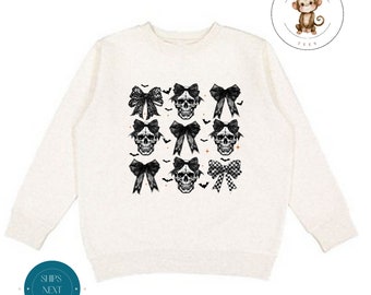 Skulls and Bows Sweatshirt | Coquette Fall Girly Shirt | Cozy Hoodie Toddler Kids Adult | Gift For Her