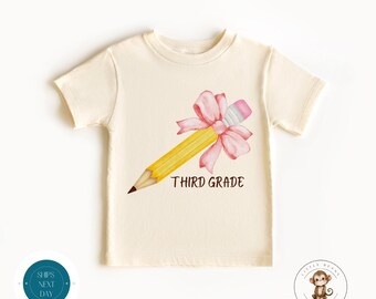 Third Grade Coquette Pencil Bow School Shirt |  Back to School Shirt | Girly First Day of 3rd Grade | First Day School Photo Shirt