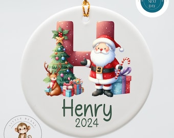 Santa Colorful Initial Personalized Christmas Tree Ornament | Yearly Name Ornament Kids Gift | Keepsake Holiday Ornament